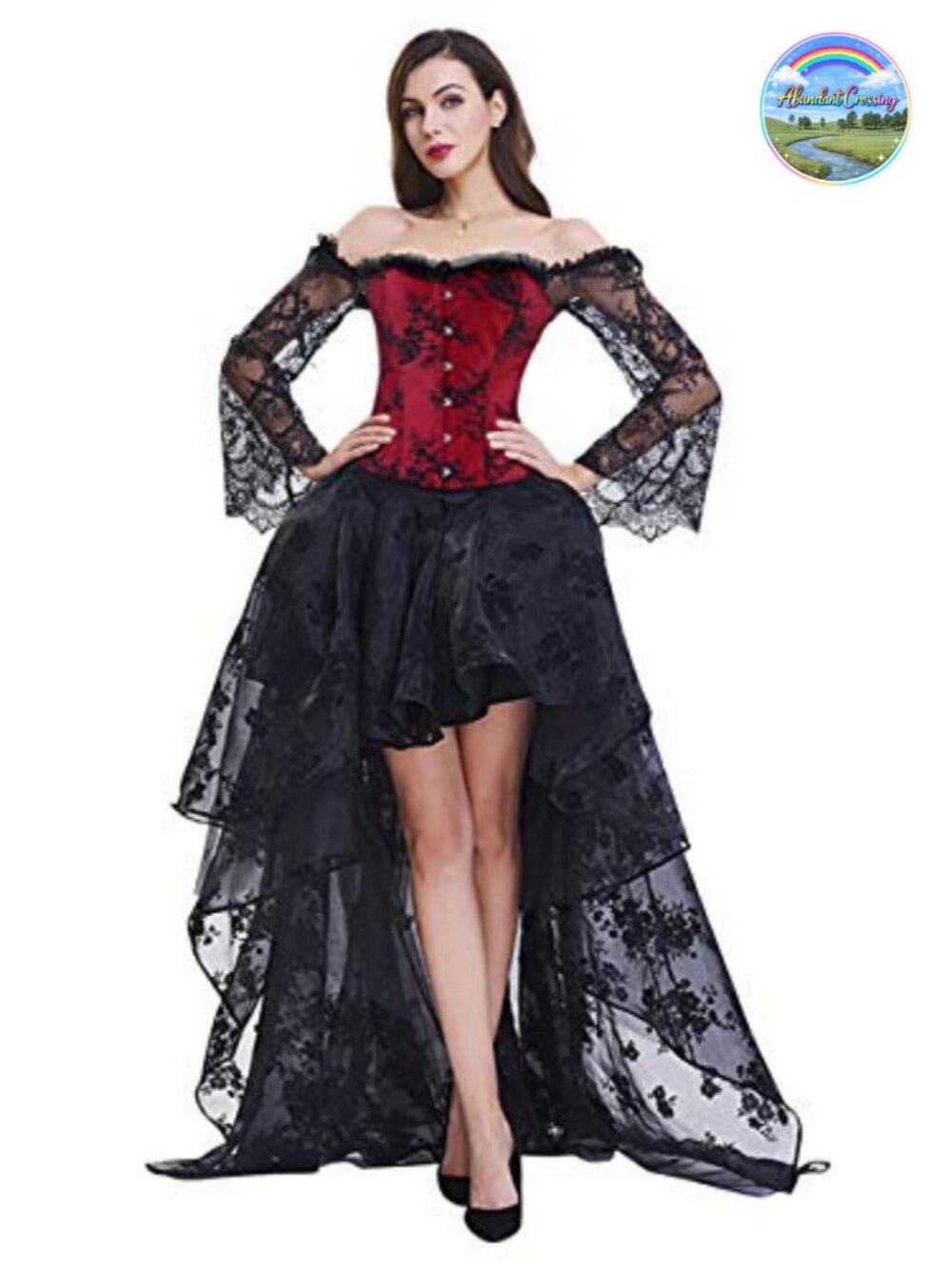Steampunk Victorian Corset Top High Low Skirt Set